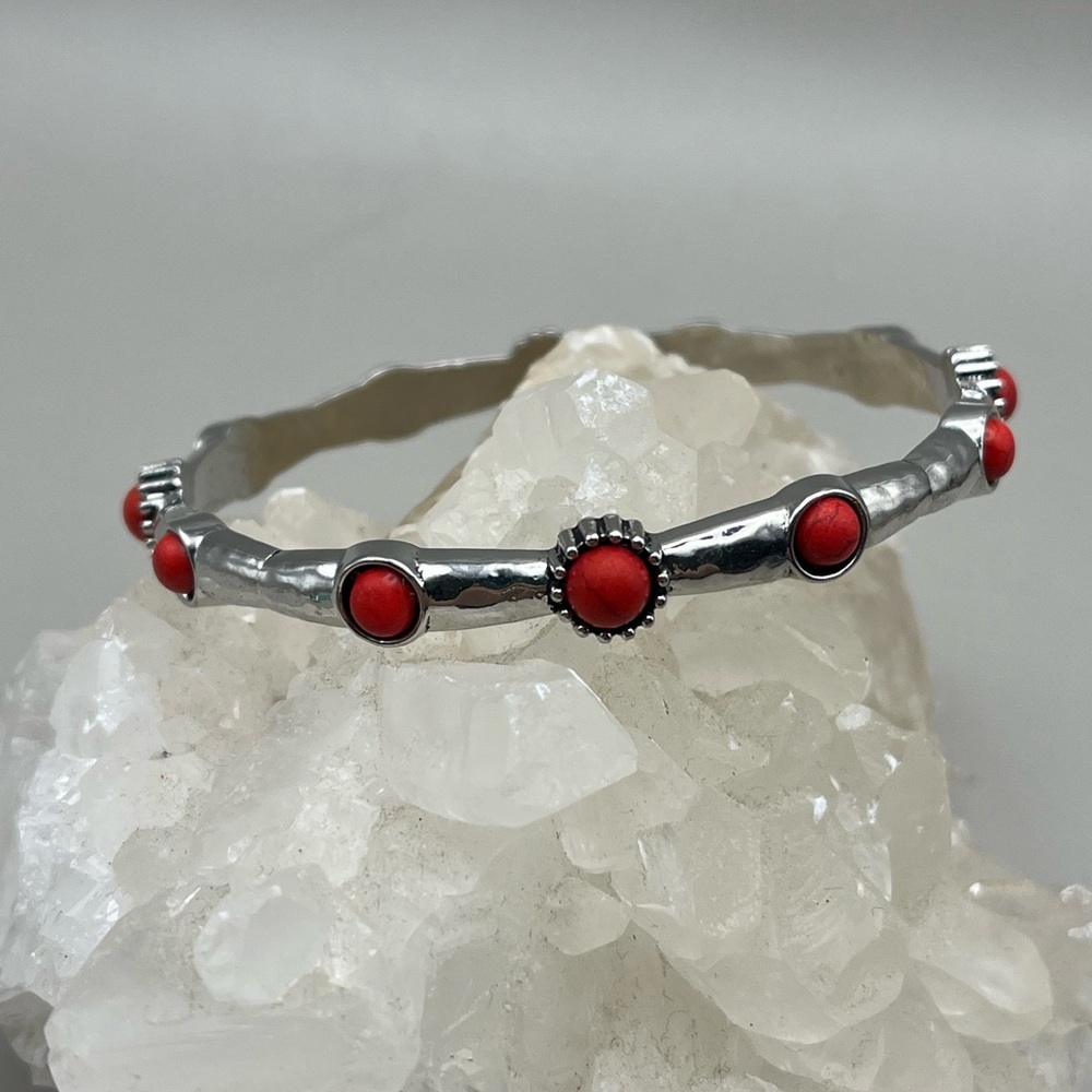 Silver and Red Women's Bracelet